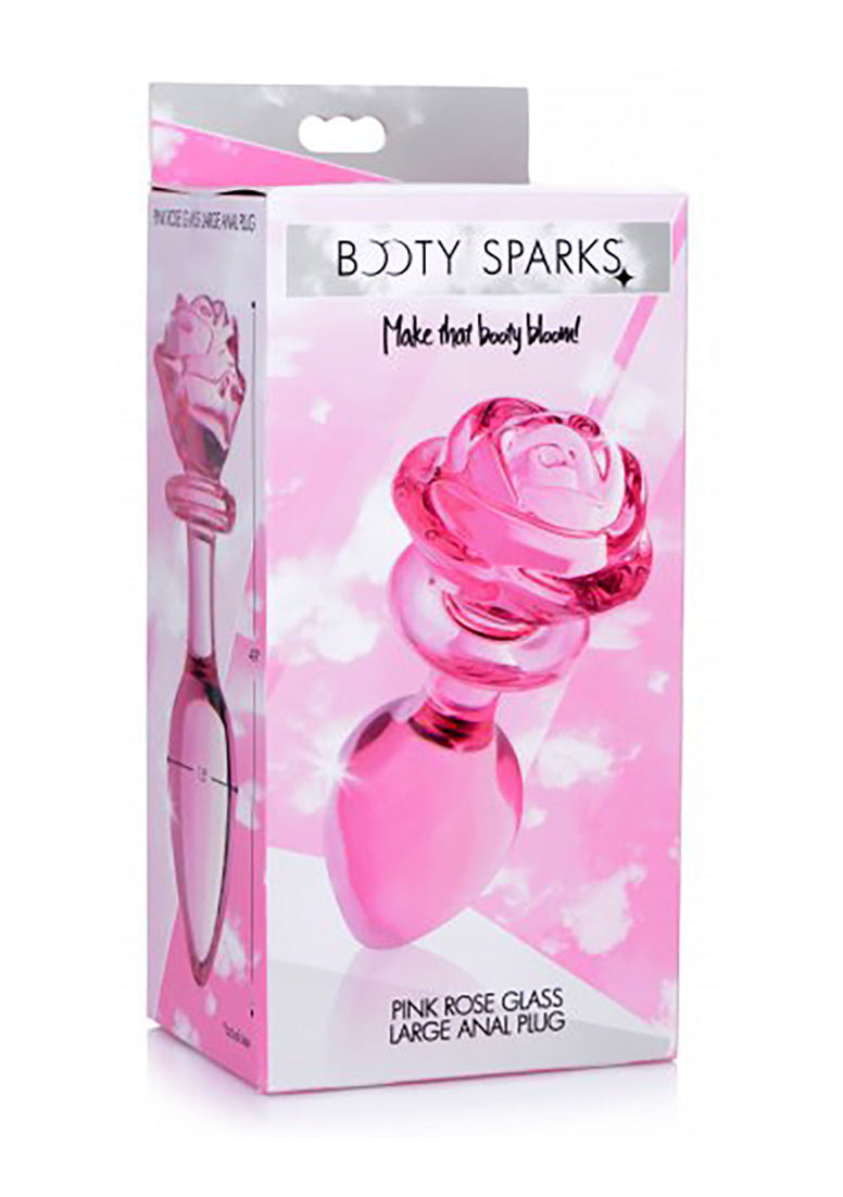 Booty Sparks - Analplug "Pink Rose" aus Glas groß rosa