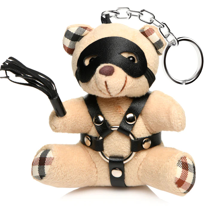 Master Series BDSM Teddy Schlüsselanhänger - Bondage Bär mit Ledergeschirr, Peitsche und Augenmaske für BDSM-Fans