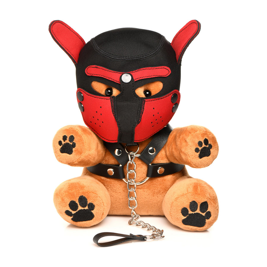 Master Series Puppy Bär mit Pup Play Ausrüstung - BDSM Plüschbär 23cm mit Maske, Maulkorb, Leine und Geschirr