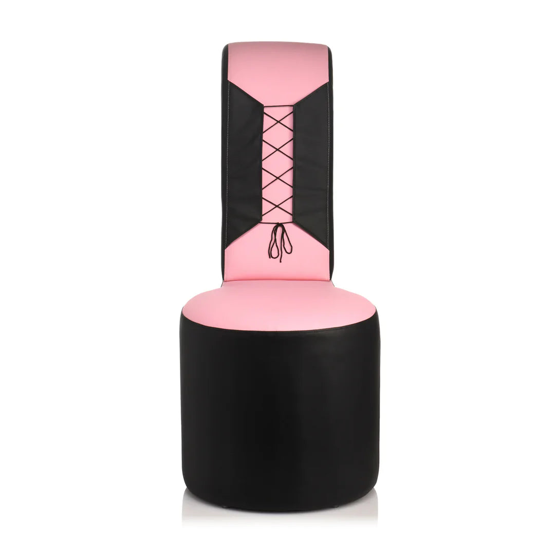 Master Series Stiletto Sex Chair in Pink-Schwarz, Kunstleder mit Korsett-Schnürung, eleganter Hochlehner-Sessel