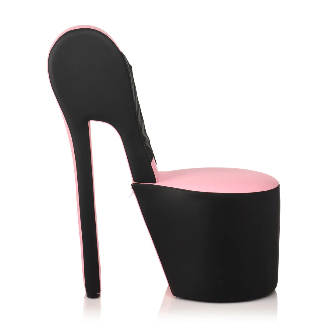 Master Series Stiletto Sex Chair in Pink-Schwarz – eleganter Hochhacken-Sessel aus hochwertigem Kunstleder