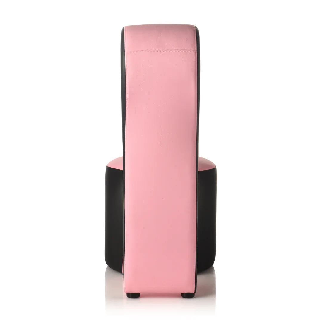 Master Series Stiletto Sex Chair in Rosa-Schwarz – eleganter Liegestuhl aus hochwertigem Kunstleder, Rückansicht