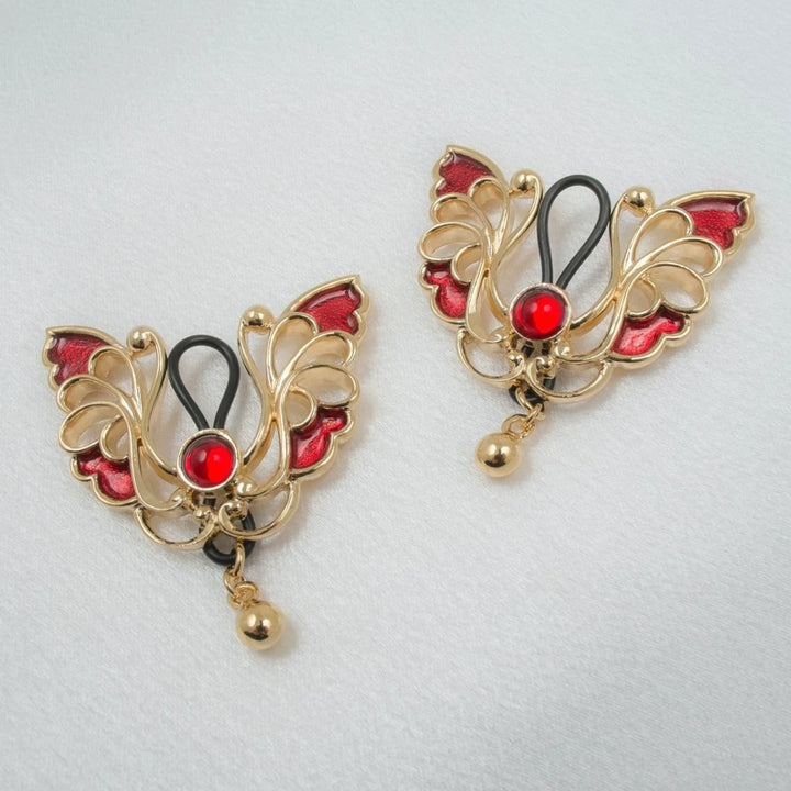 KS - Brustschmuck Schmetterlinge Rot-Gold