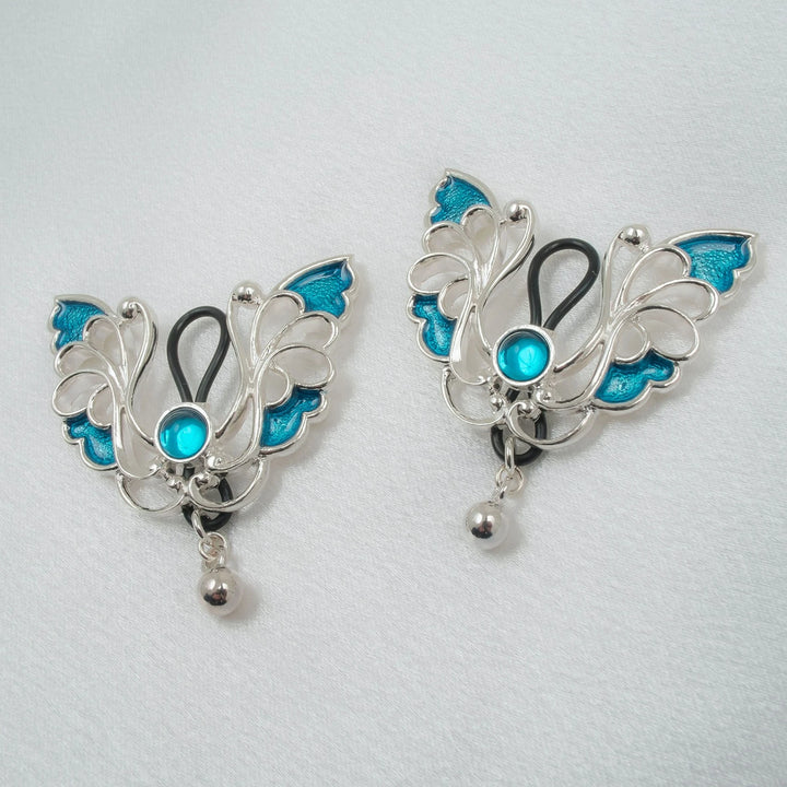 KS - Brust-Schmuck Schmetterlinge Blau-Silber