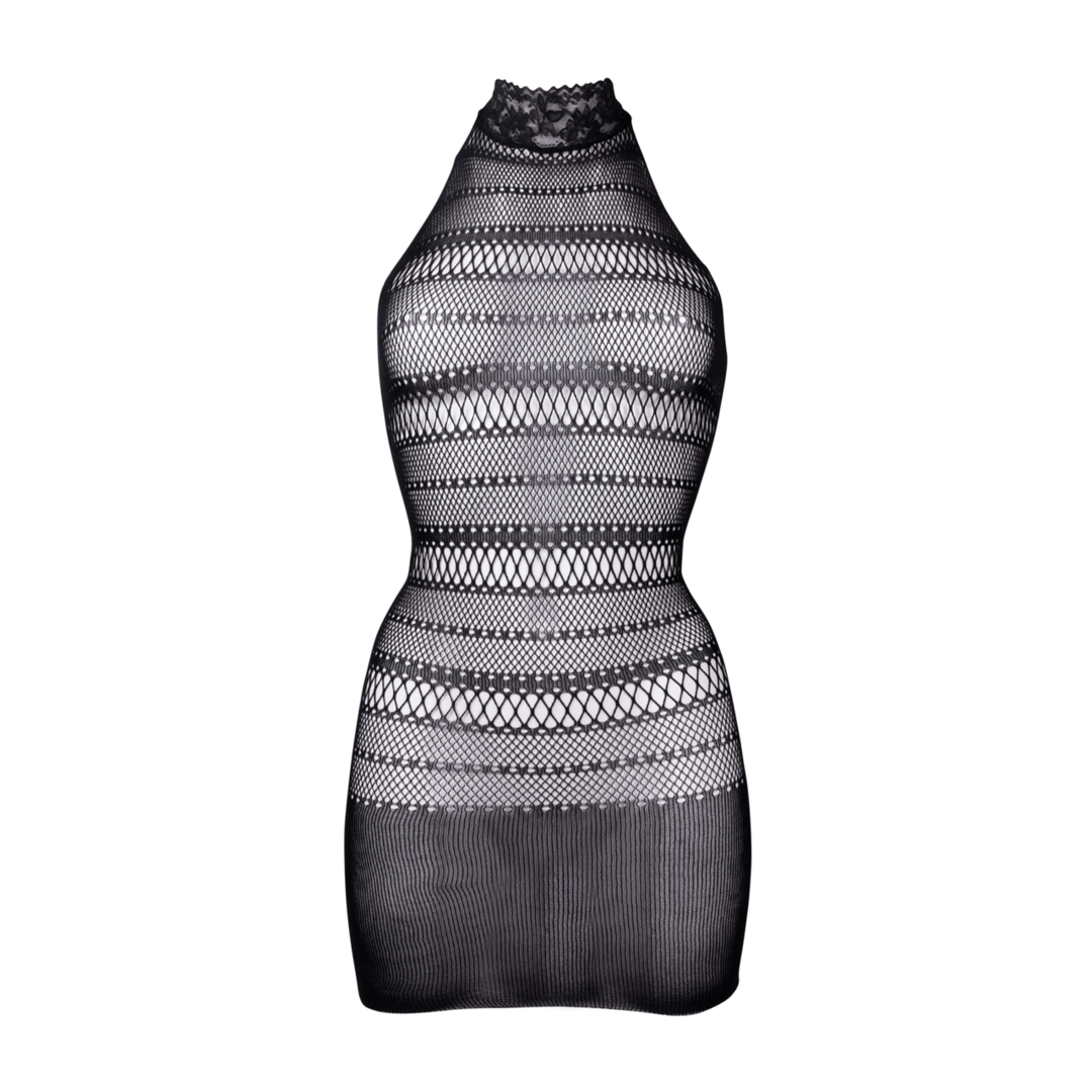 Minikleid mit Netzstruktur und hohem Kragen von Le Désir schwarz