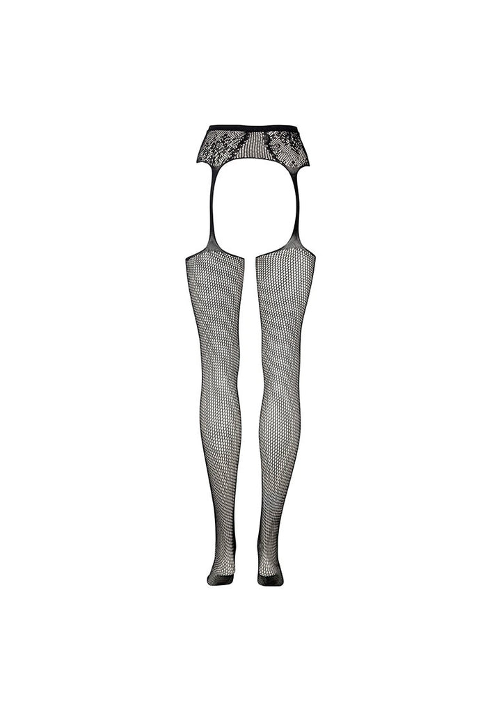Netzstrümpfe und Strumpfhalter aus Spitze von Le Désir schwarz Queensize