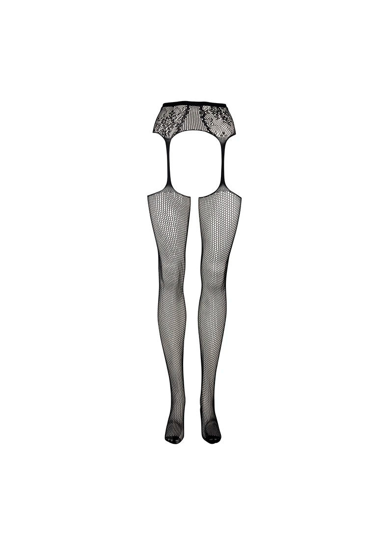 Netzstrümpfe und Strumpfhalter aus Spitze von Le Désir schwarz