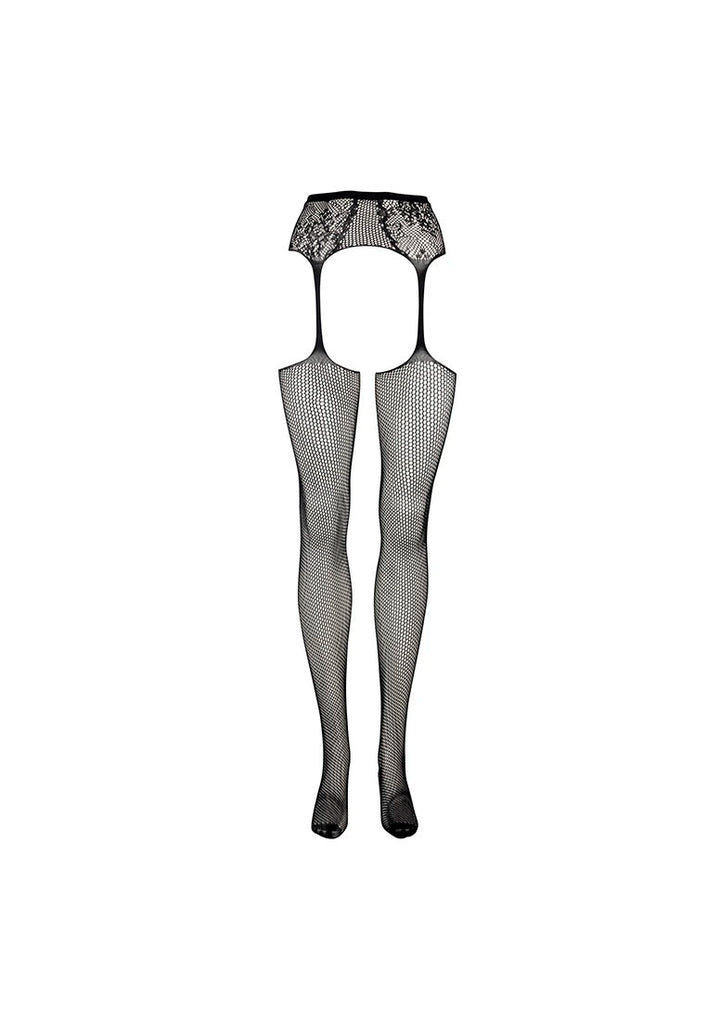 Netzstrümpfe und Strumpfhalter aus Spitze von Le Désir schwarz
