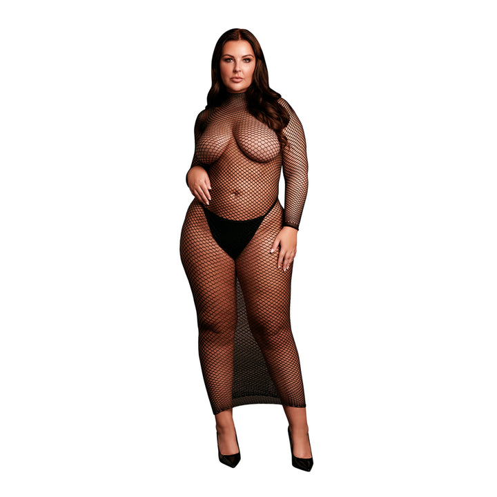 Langes Kleid mit Netzstruktur und Turtleneck von Le Désir schwarz Queensize