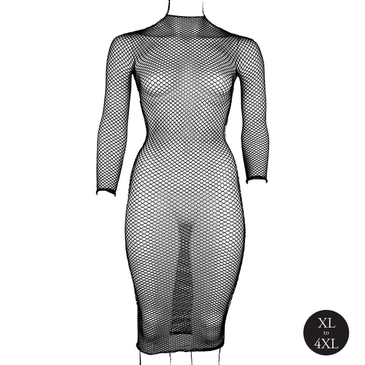 Langes Kleid mit Netzstruktur und Turtleneck von Le Désir schwarz Queensize