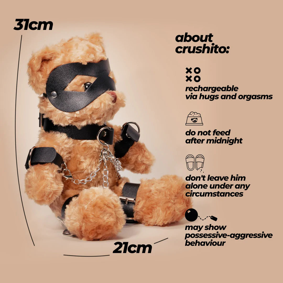 Crushito Bondage Teddy Bear Schwarz 31cm - BDSM Plüschbär mit Harness, Maske und Ketten von Crushious