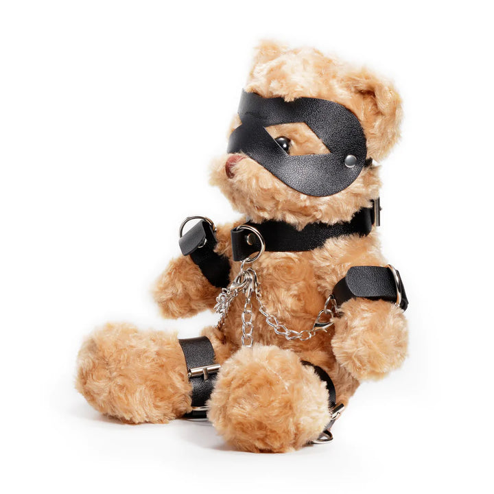 Crushito Bondage Teddy Bear Schwarz 31cm - BDSM Plüschbär mit Harness, Maske und Ketten von Crushious