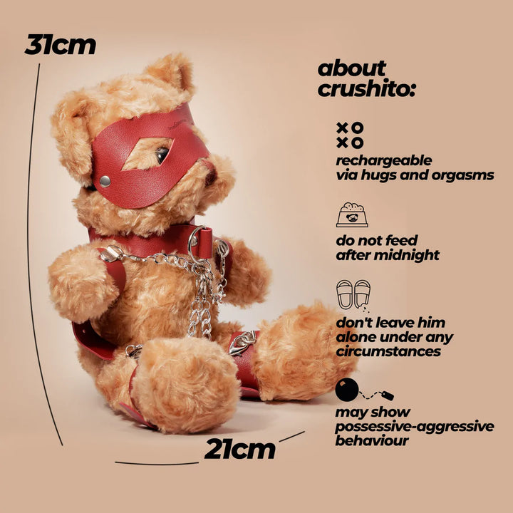 Crushito Bondage Teddy Bear Rot 31cm - BDSM Plüschbär mit Harness, Maske und Ketten von Crushious