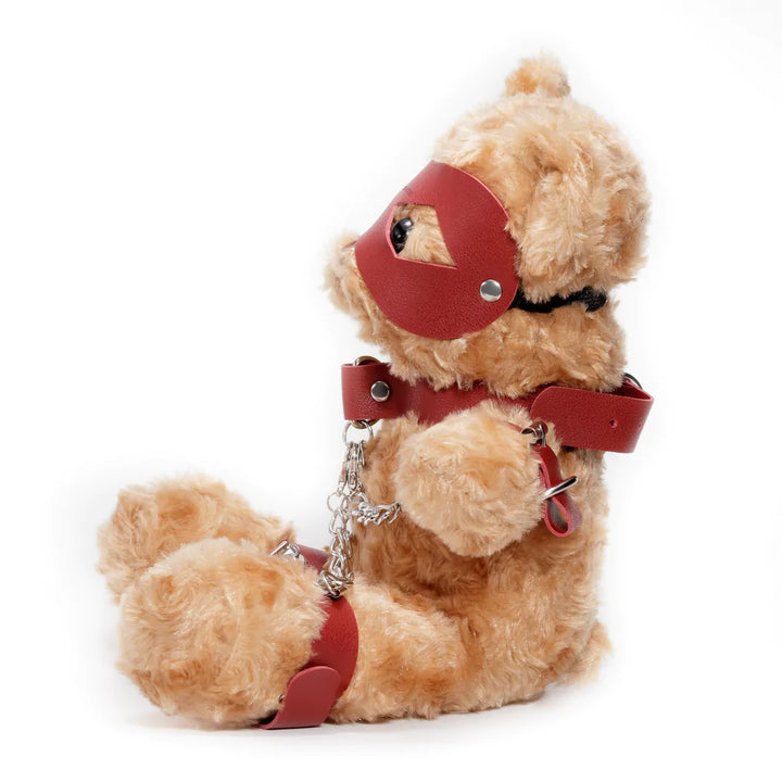 Crushito Bondage Teddy Bear Rot 31cm - BDSM Plüschbär mit Harness, Maske und Ketten von Crushious