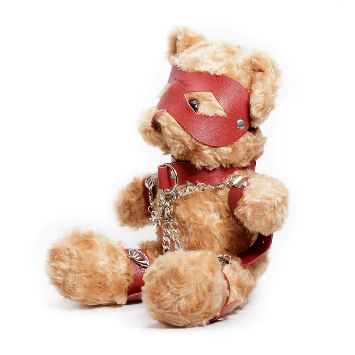 Crushito Bondage Teddy Bear Rot 31cm - BDSM Plüschbär mit Harness, Maske und Ketten von Crushious