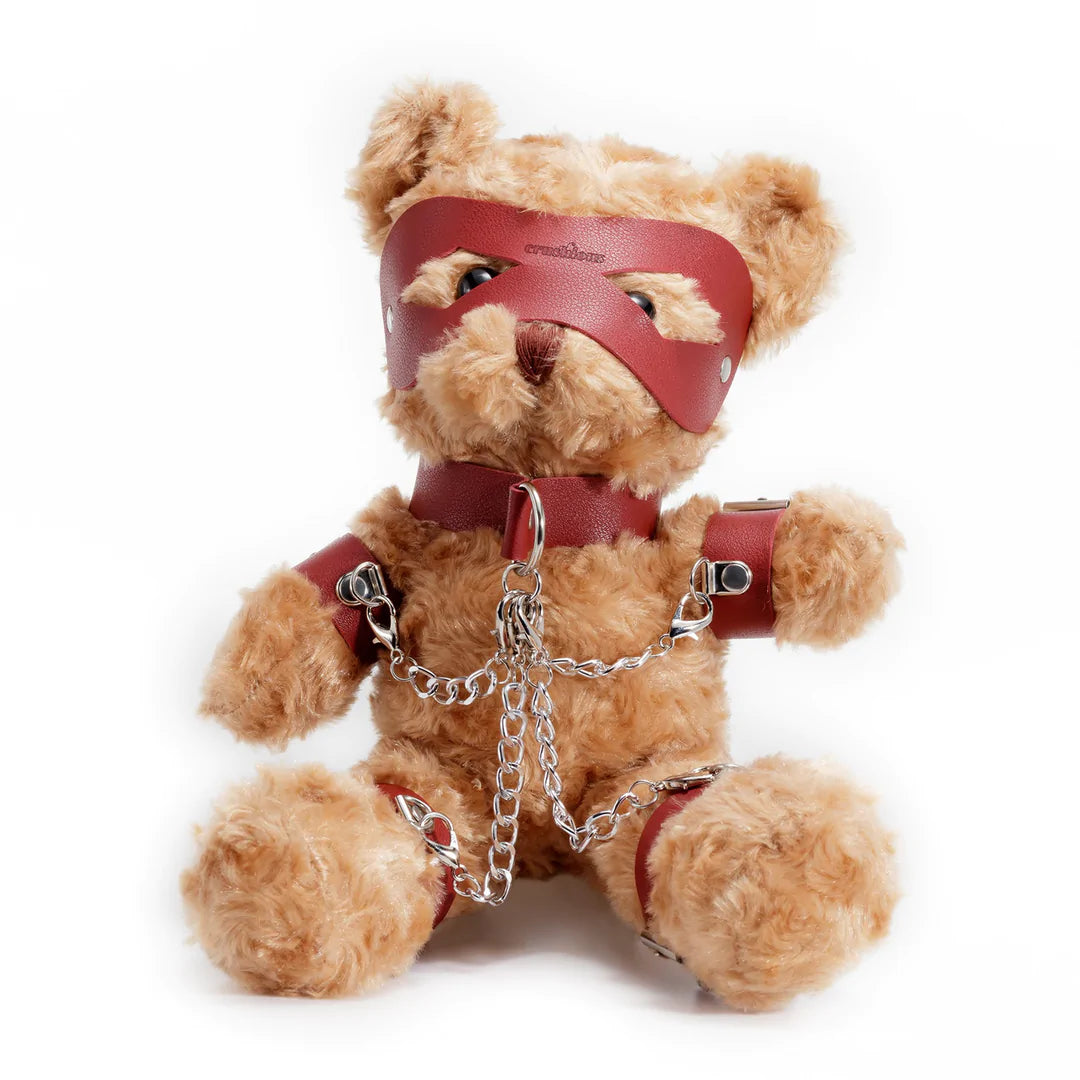 Crushito Bondage Teddy Bear Rot 31cm - BDSM Plüschbär mit Harness, Maske und Ketten von Crushious
