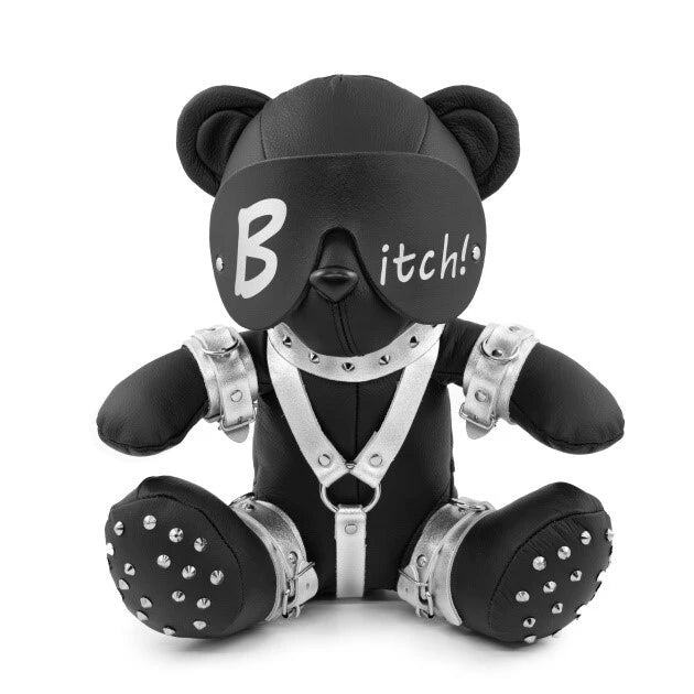 KinkySabine - Eddy the BDSM Teddy mit Maske "Bitch" schwarz/weiß
