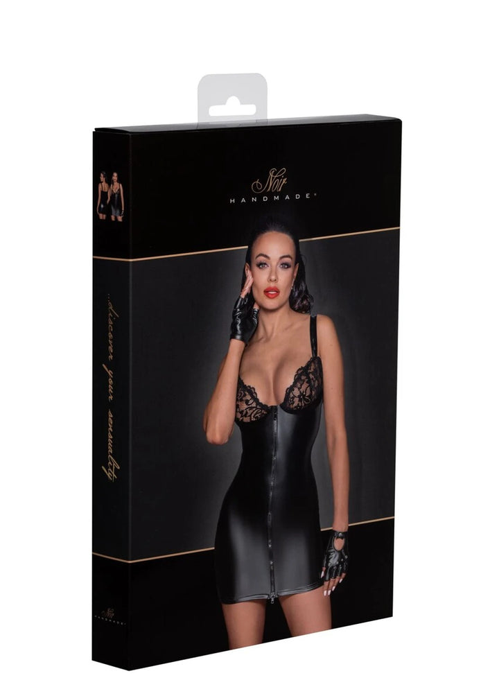 Noir Handmade - Powerwetlook-Minikleid mit Spitze und Reißverschluss F254