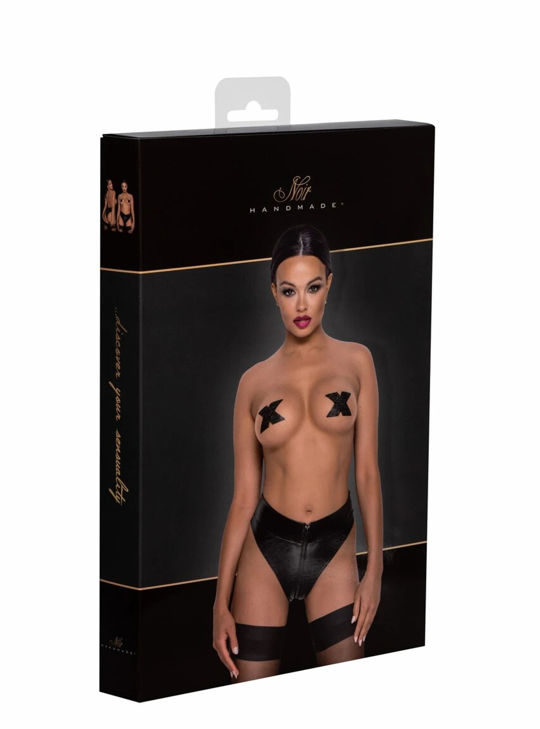 Noir Handmade - Powerwetlook taillierter Slip mit 2-Wege-Reißverschluss F260