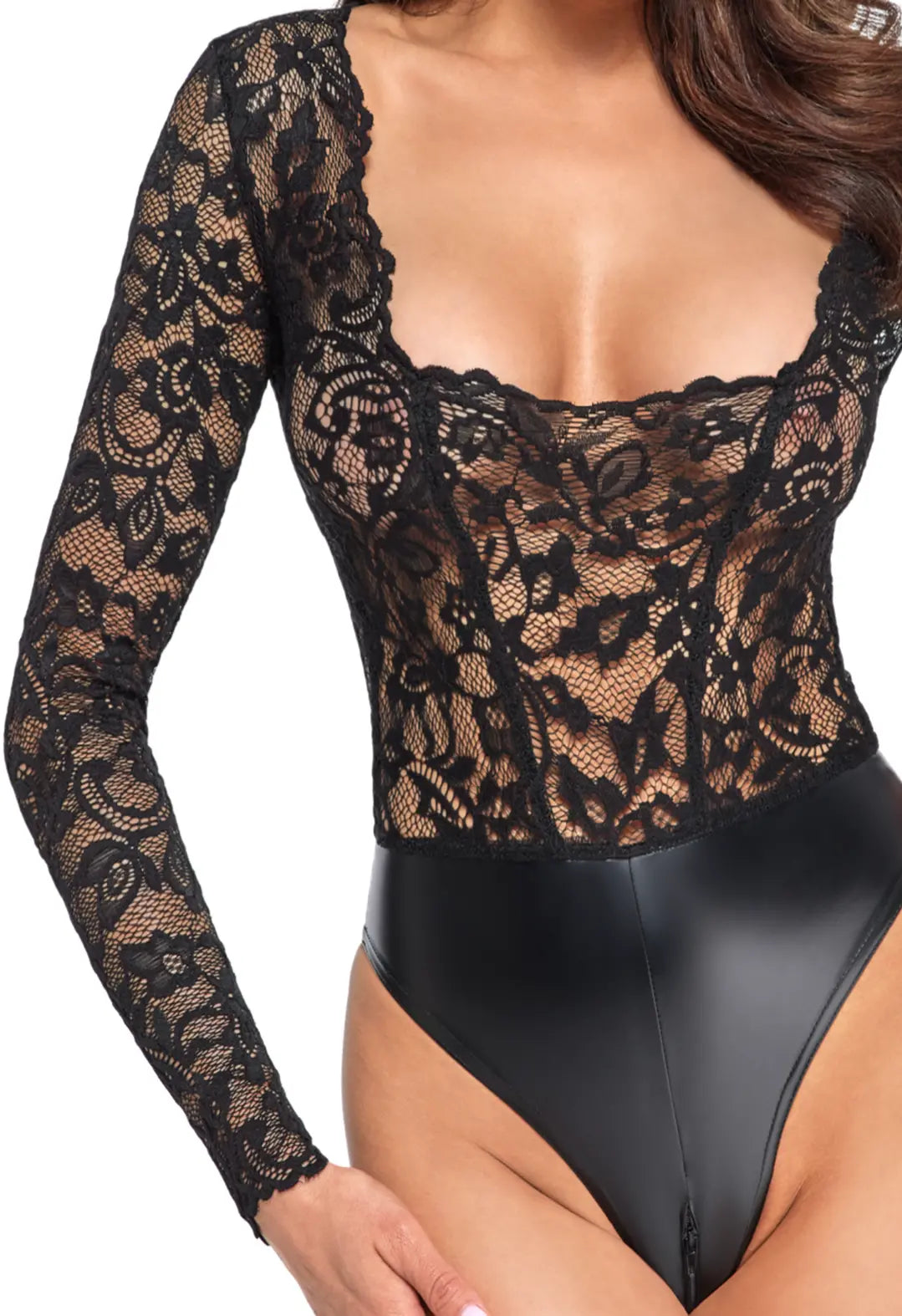 Noir Handmade - Psyche Bodysuit aus Spitze und Wetlook F296
