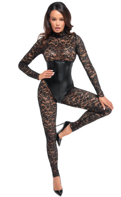 Noir Handmade - Enigma Spitzencatsuit mit Unterbrustmieder F299