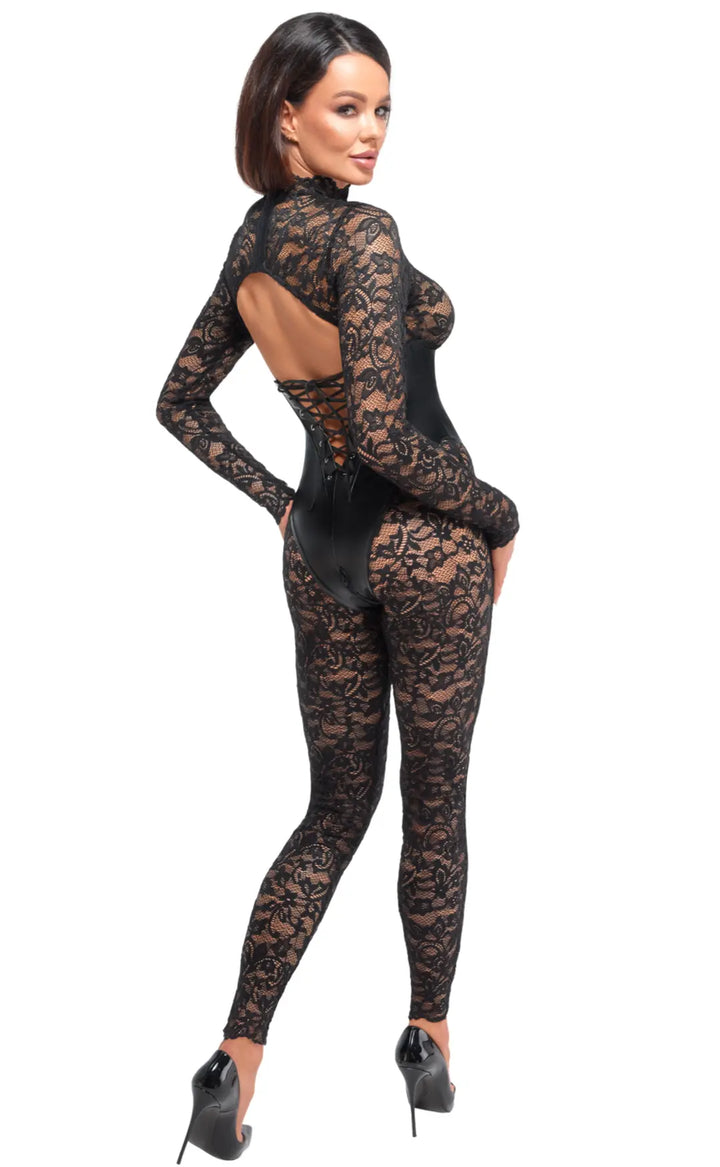 Noir Handmade - Enigma Spitzencatsuit mit Unterbrustmieder F299