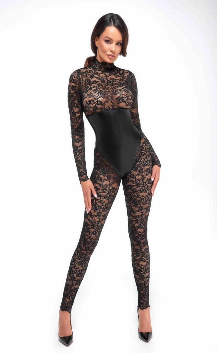 Noir Handmade - Enigma Spitzencatsuit mit Unterbrustmieder F299