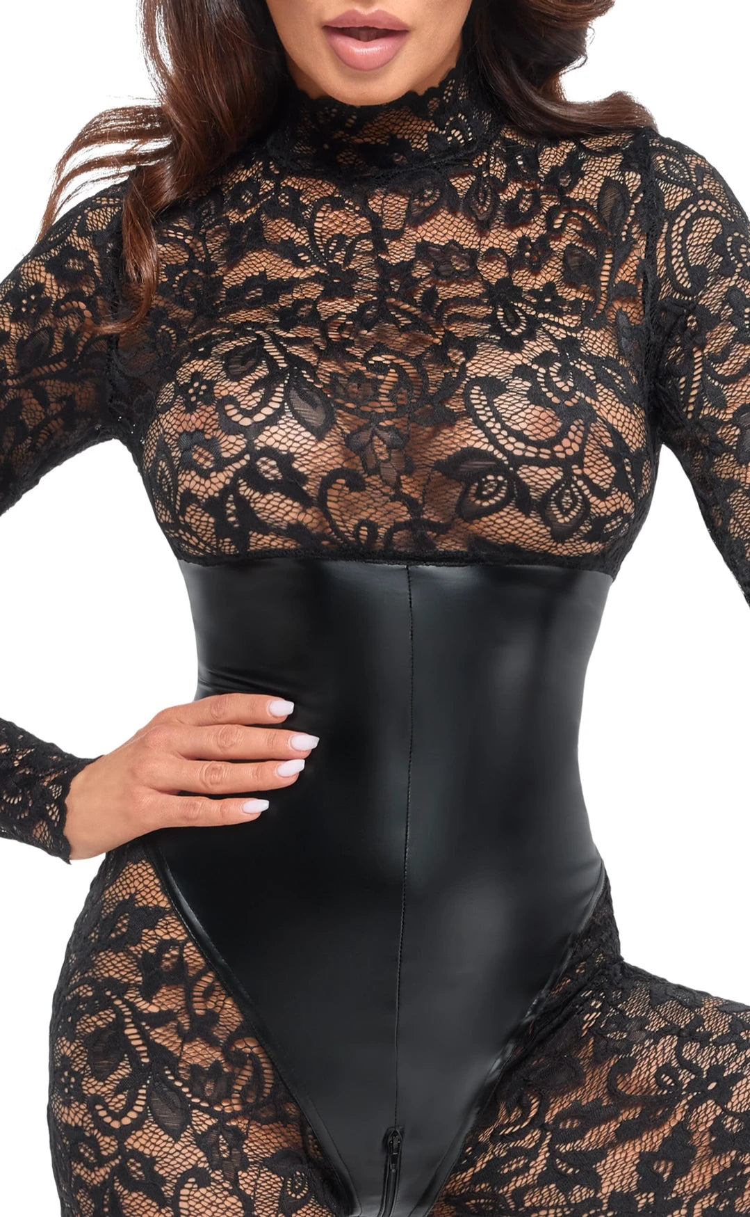 Noir Handmade - Enigma Spitzencatsuit mit Unterbrustmieder F299