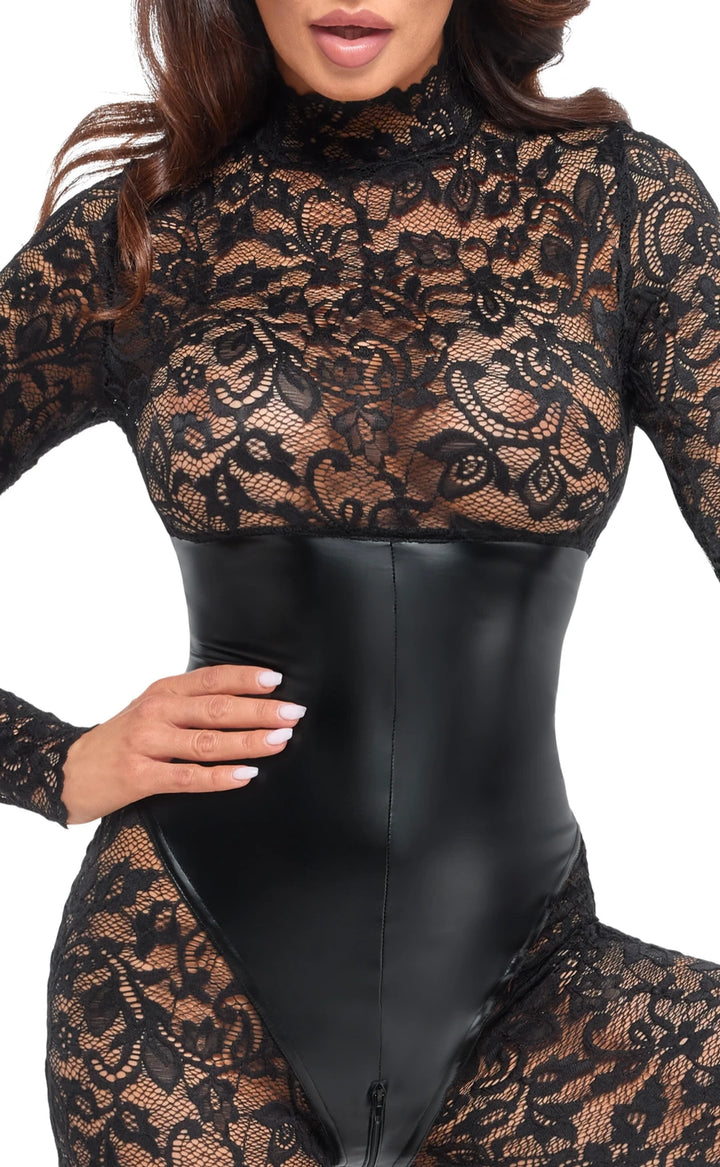 Noir Handmade - Enigma Spitzencatsuit mit Unterbrustmieder F299