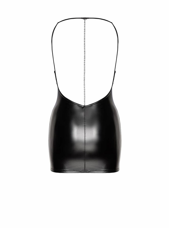 Noir Handmade - "Mirage" Wetlook Minikleid mit Strass Kette F307