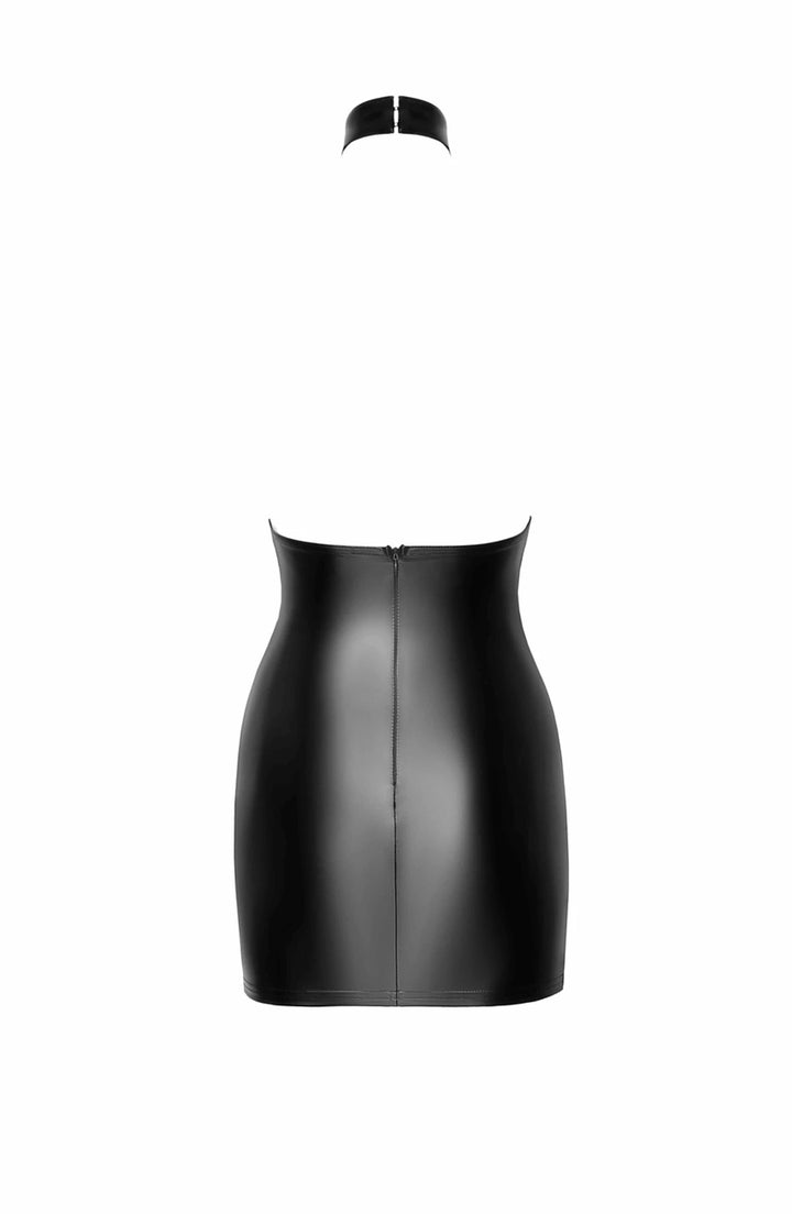 Noir Handmade - "Eros" Mini-Trägerkleid aus beflocktem Netz und Wetlook F311