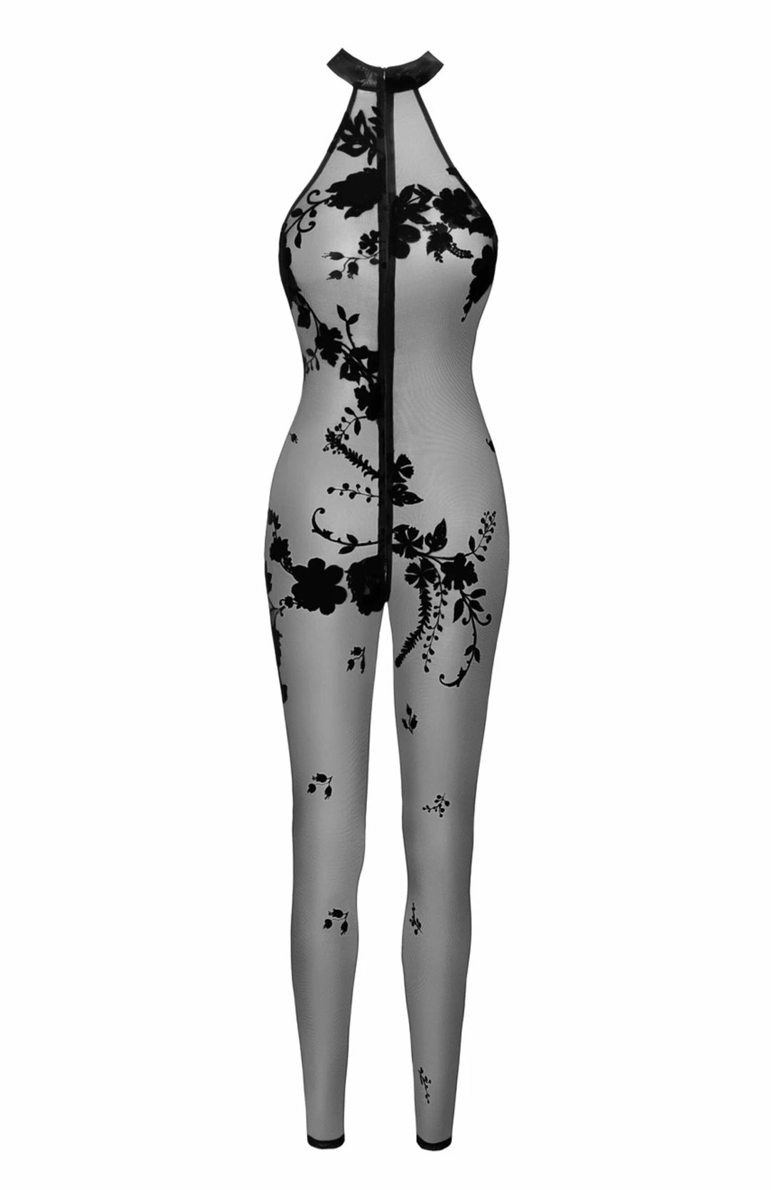Noir Handmade - "Ego" beflockter Netz-Halfter-Catsuit F315