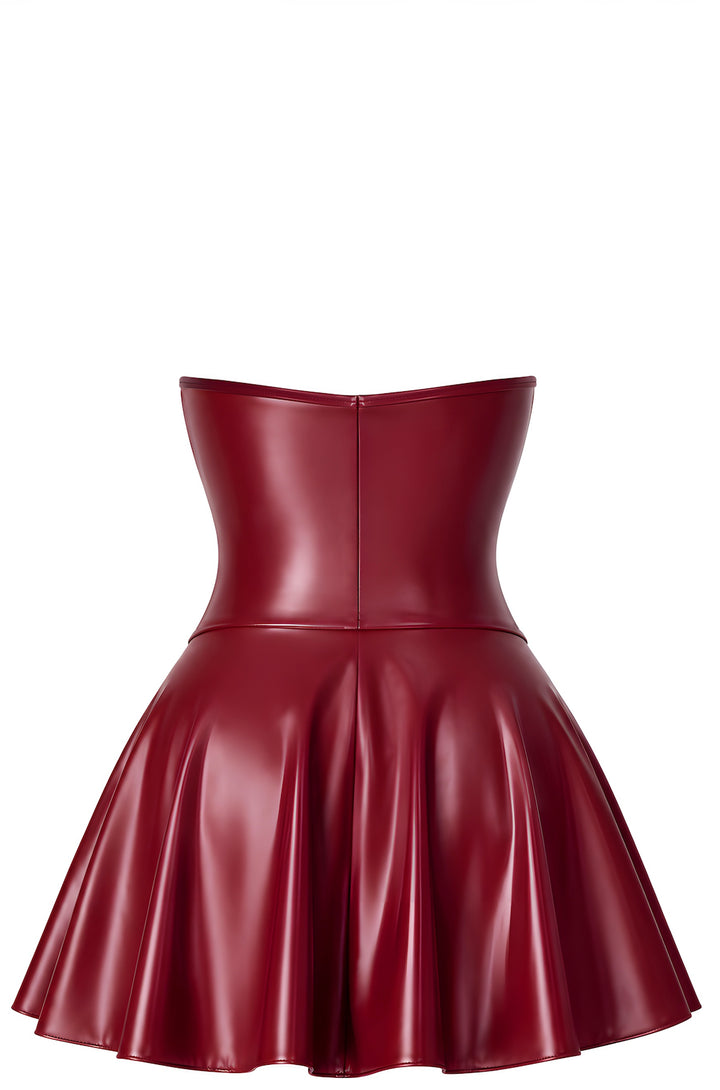 Noir Handmade F397 Dark Romance Korsett-Minikleid – Powerwetlook Bordeaux, Busk & ausgestellter Rock