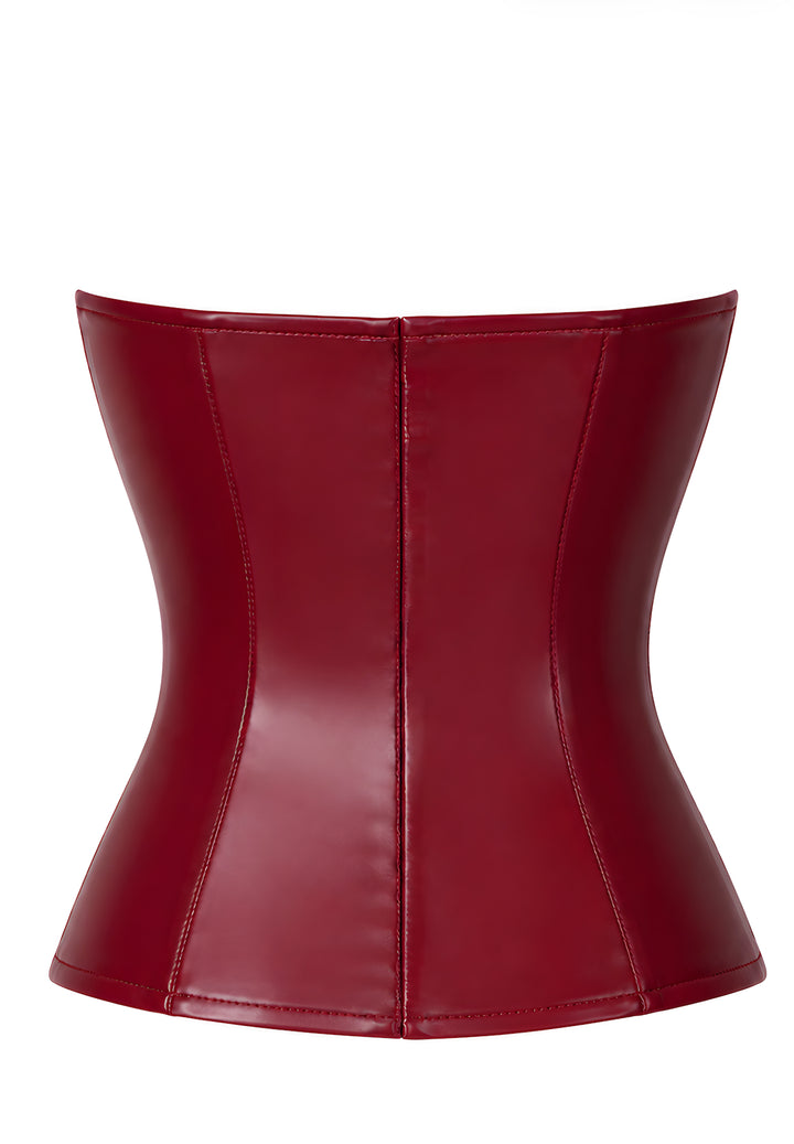 Noir Handmade F398 Bordeaux Affair Korsett – Powerwetlook Bordeaux, Gebändert & Busk-Verschluss