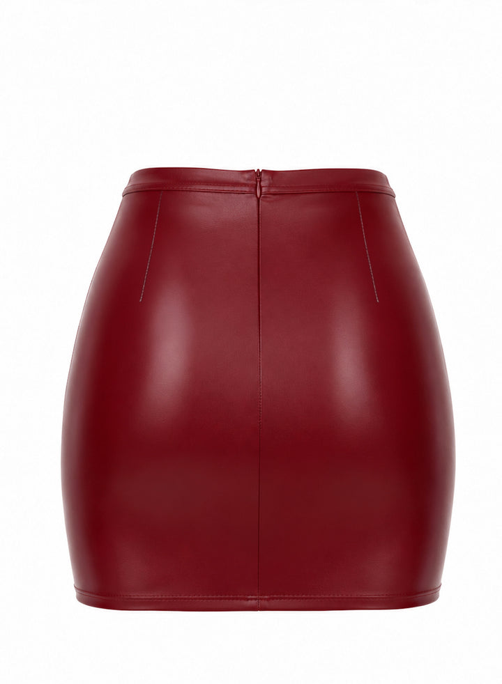 Noir Handmade F399 Bordeaux Affair Minirock – Powerwetlook Bordeaux mit Ziernähten