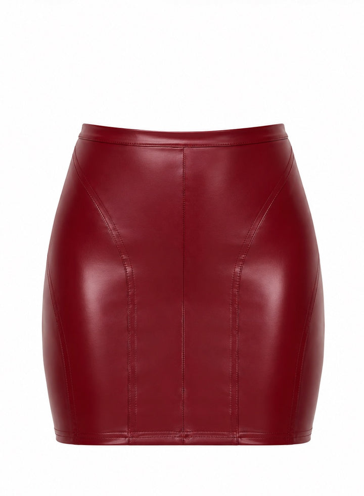 Noir Handmade F399 Bordeaux Affair Minirock – Powerwetlook Bordeaux mit Ziernähten