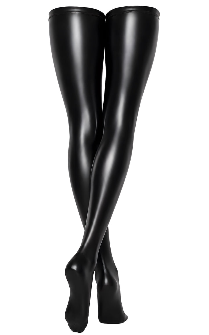 Noir Handmade F403 After Midnight Overknee-Strümpfe – Powerwetlook, voller Fuß, S/M bis 2XL/3XL