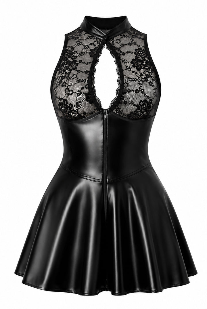 Noir Handmade F404 One More Kiss Minikleid – Spitzen-Oberteil, Powerwetlook-Rock & Doppelreißverschluss
