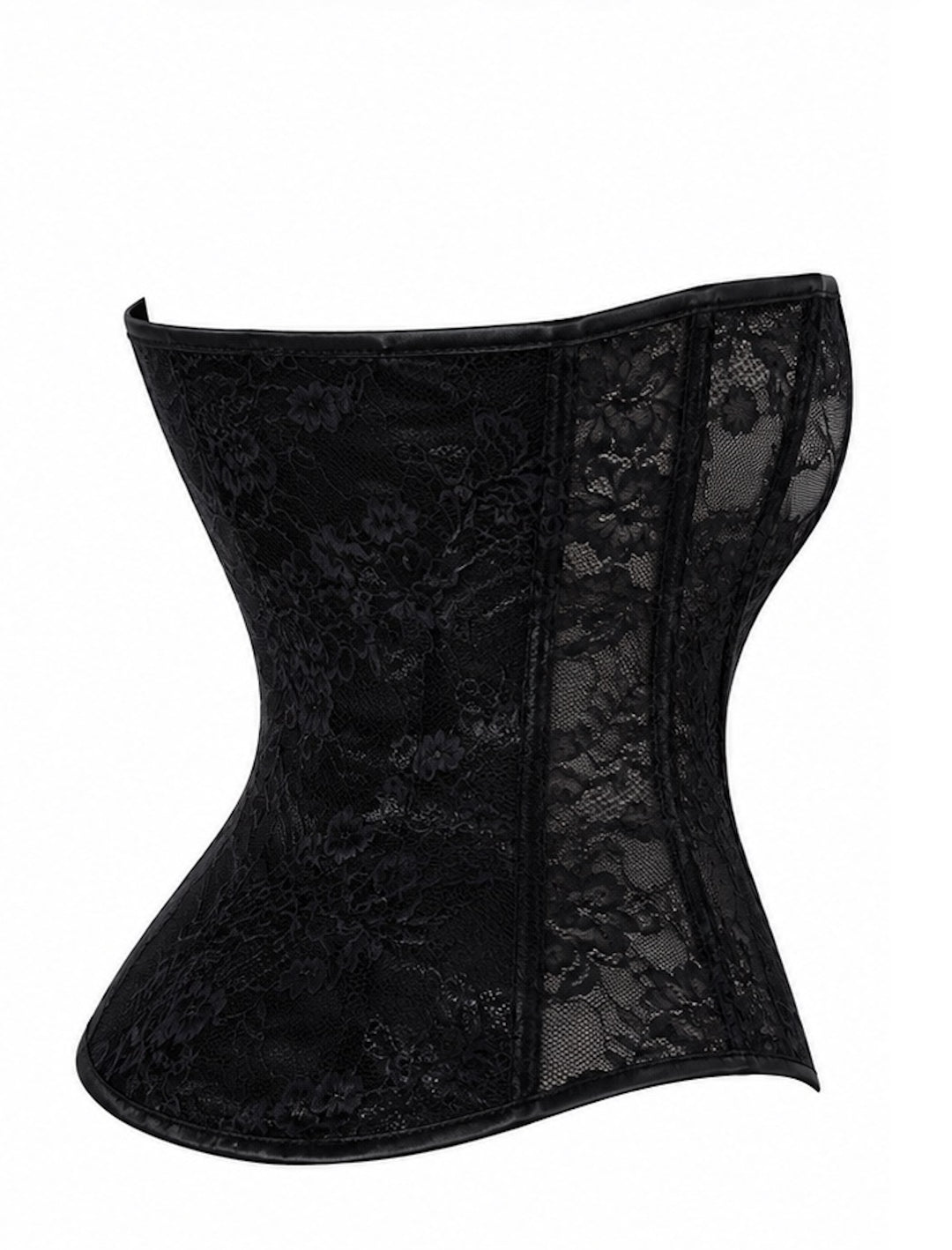 Noir Handmade F406 One More Kiss Korsett – Spitze vorne, Powerwetlook & Spitze hinten, Busk-Verschluss