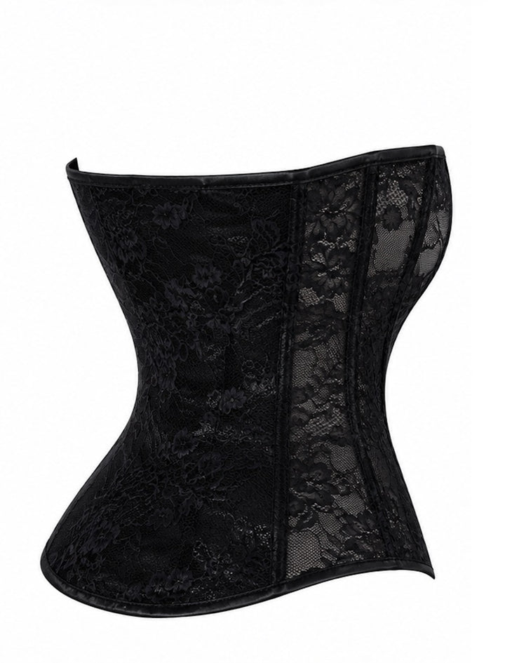 Noir Handmade F406 One More Kiss Korsett – Spitze vorne, Powerwetlook & Spitze hinten, Busk-Verschluss