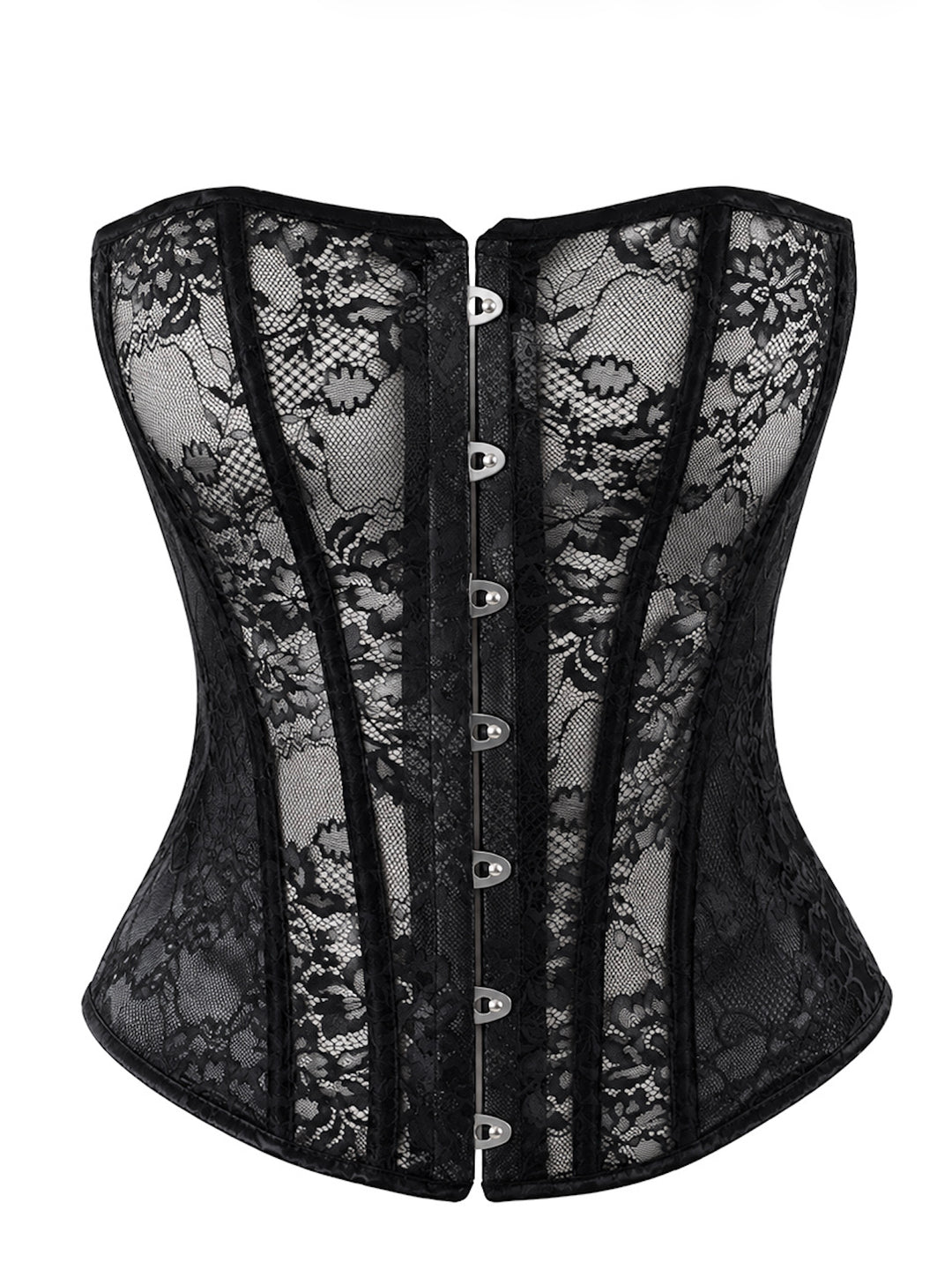 Noir Handmade F406 One More Kiss Korsett – Spitze vorne, Powerwetlook & Spitze hinten, Busk-Verschluss