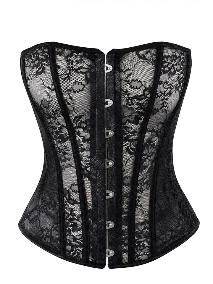 Noir Handmade F406 One More Kiss Korsett – Spitze vorne, Powerwetlook & Spitze hinten, Busk-Verschluss