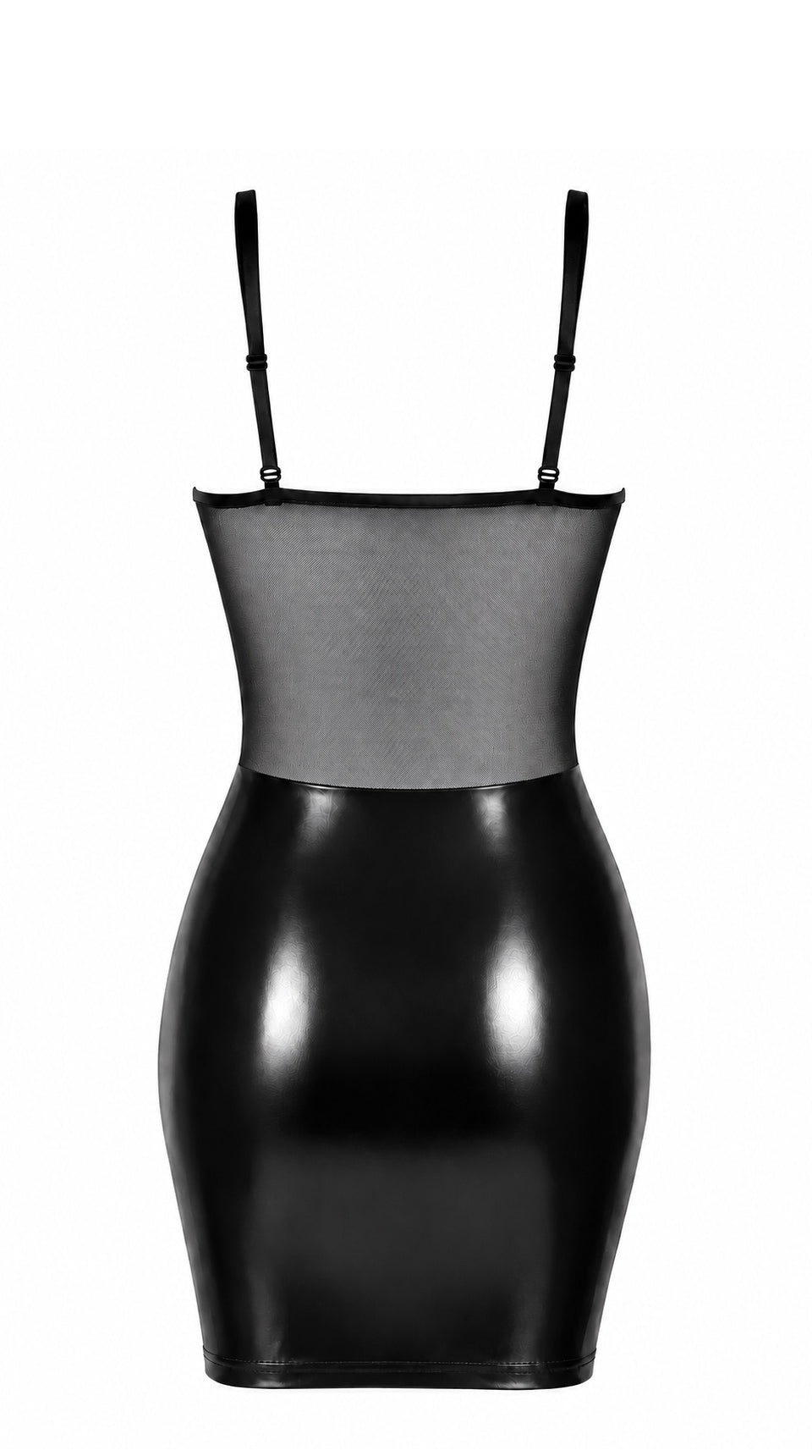 Noir Handmade F409 Do Not Disturb Minikleid – Powerwetlook, Mesh-Einsätze & Frontschnürung