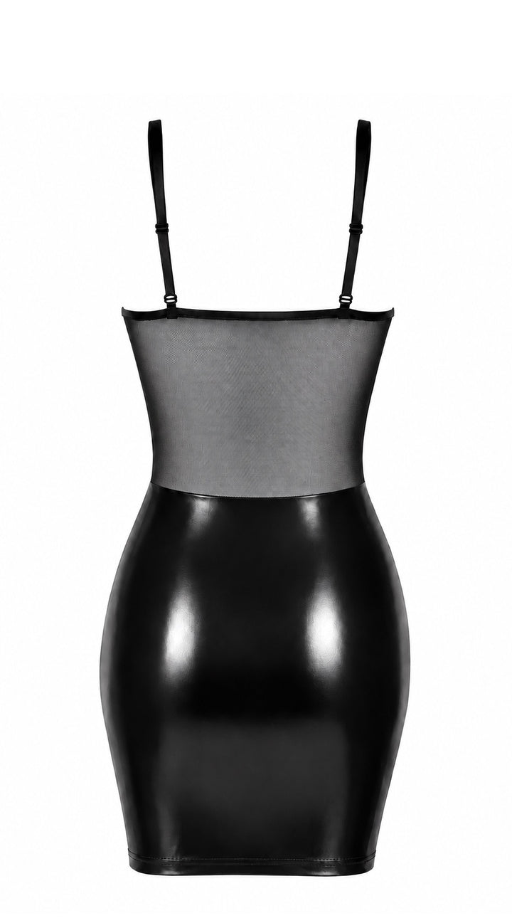 Noir Handmade F409 Do Not Disturb Minikleid – Powerwetlook, Mesh-Einsätze & Frontschnürung