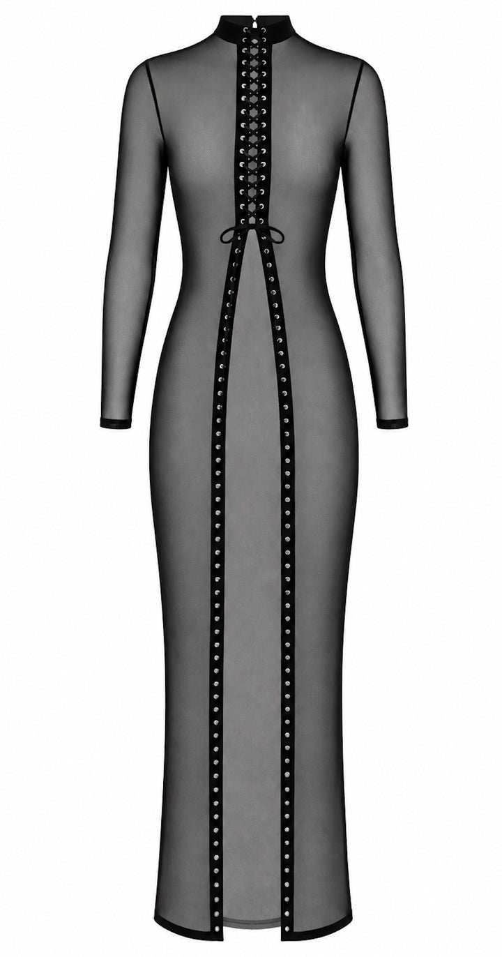 Noir Handmade F410 Do Not Disturb Maxikleid – Tüll, Frontschnürung Kragen bis Knöchel