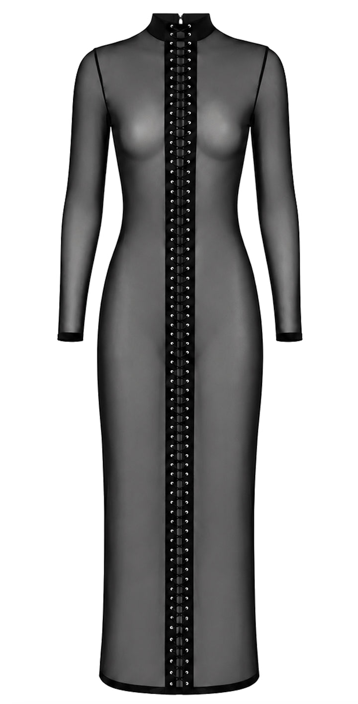 Noir Handmade F410 Do Not Disturb Maxikleid – Tüll, Frontschnürung Kragen bis Knöchel