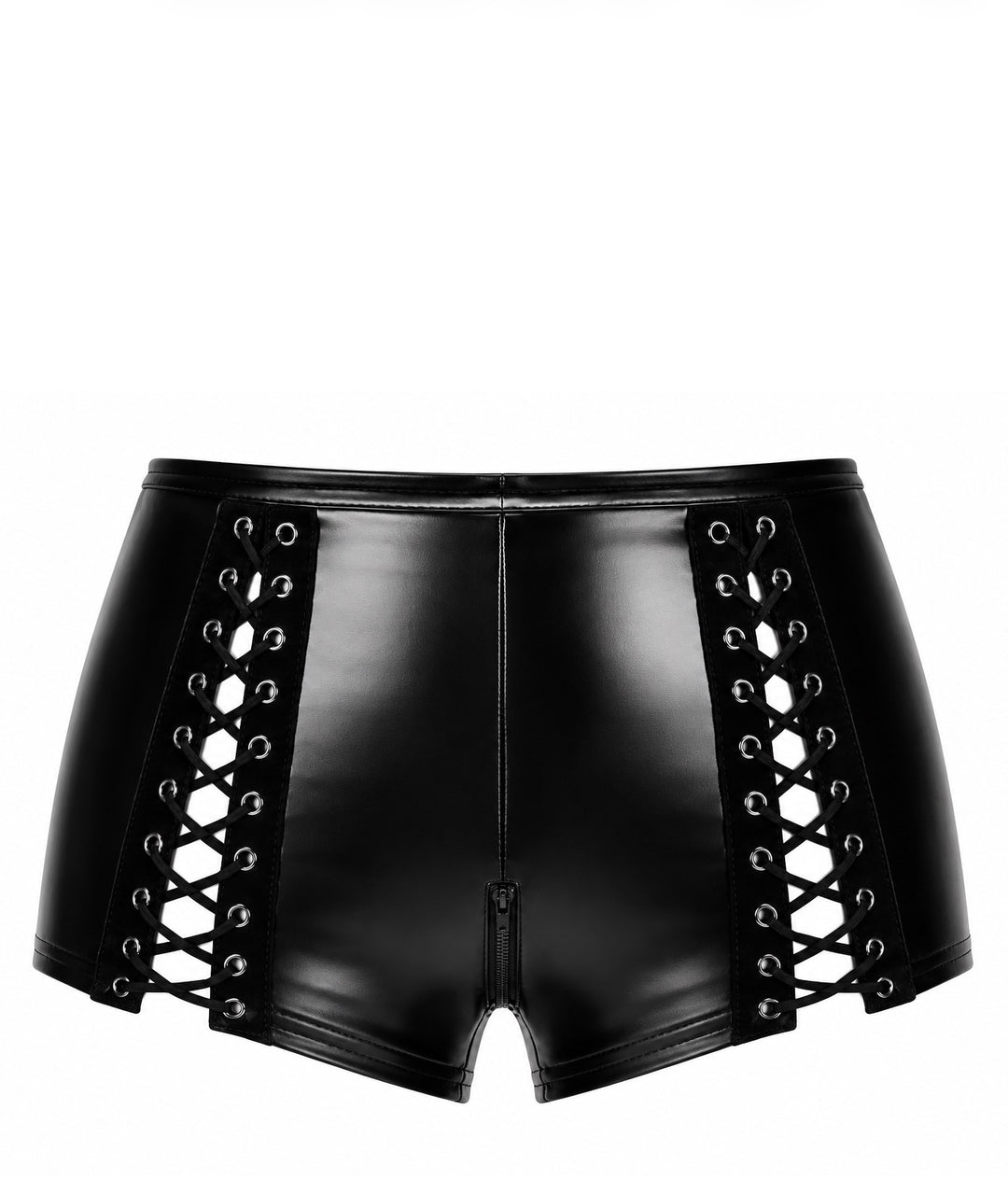 Noir Handmade F411 Do Not Disturb Shorts – Powerwetlook Highwaist mit Schnürung Rücken
