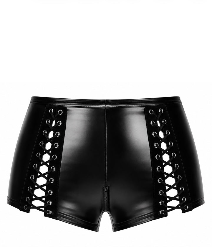 Noir Handmade F411 Do Not Disturb Shorts – Powerwetlook Highwaist mit Schnürung Rücken