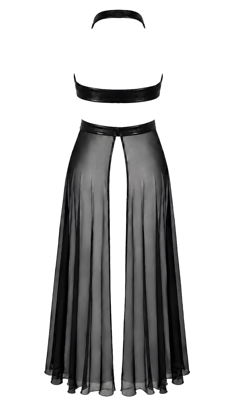 Noir Handmade F412 Do Not Disturb Maxikleid – Crossover-Halter, Powerwetlook & Tüllrock