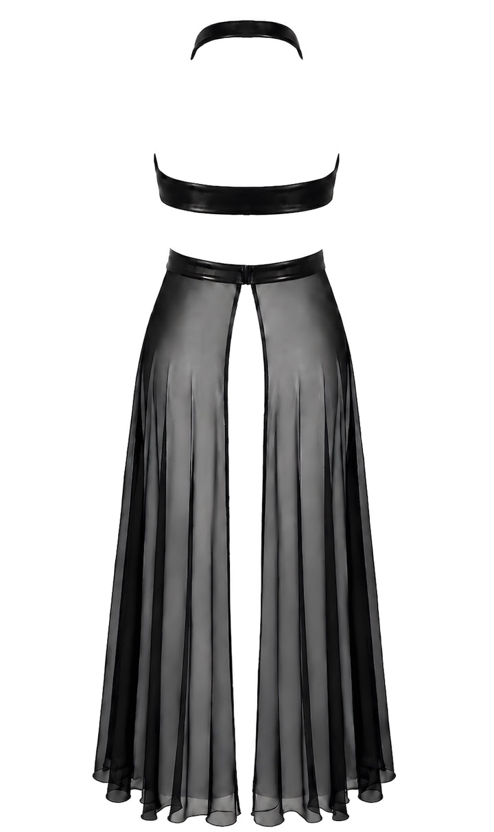 Noir Handmade F412 Do Not Disturb Maxikleid – Crossover-Halter, Powerwetlook & Tüllrock
